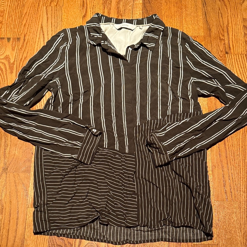 Numph olive green and white stripe button down shirt size 38